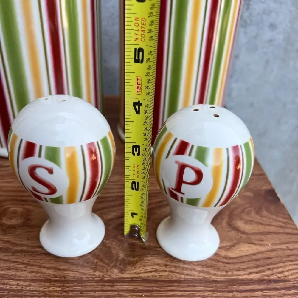 Vintage April Cornell For Silvestri Stoneware Canister Salt Pepper Shaker Set